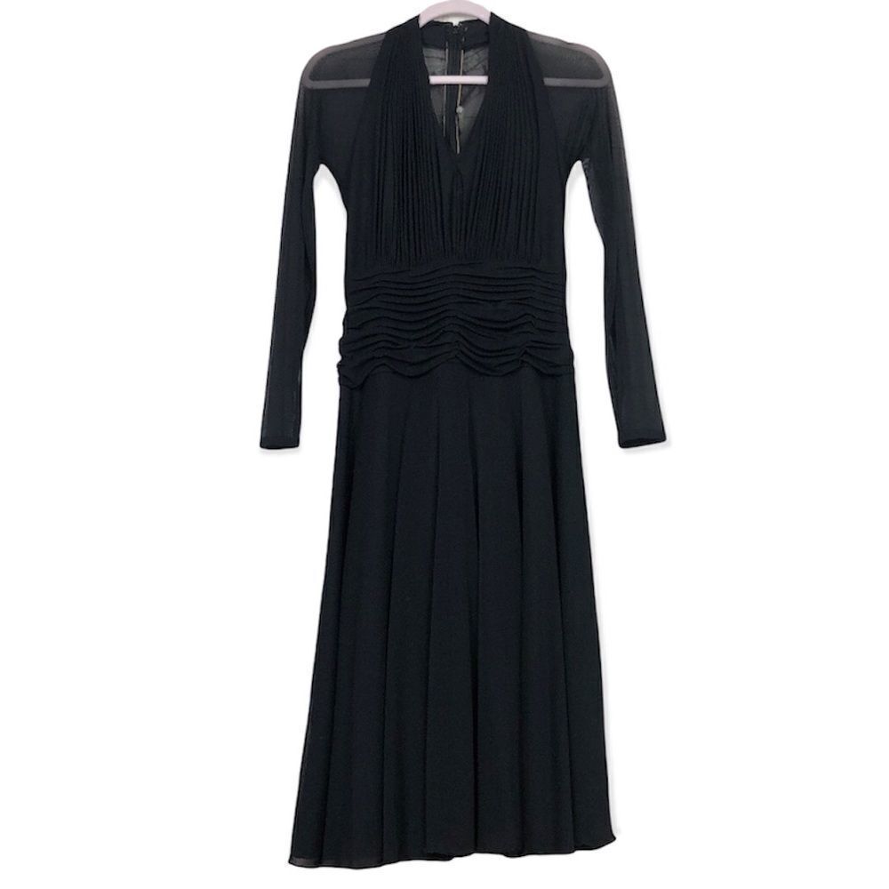 Tadashi Shoji Collection Black Mesh Long Sleeve Midi Dress